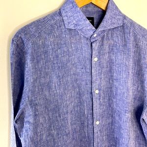 Slim fit Linen Shirt - Hugo Boss Tailored - size 15.5 - Blue w/white Heather